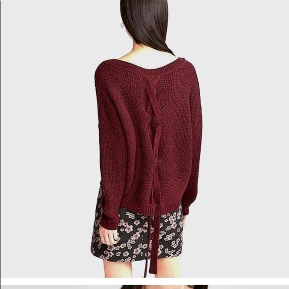 Express Lace Up Split Back Woman’s Sweater Size Small Burgundy - Picture 1 of 8